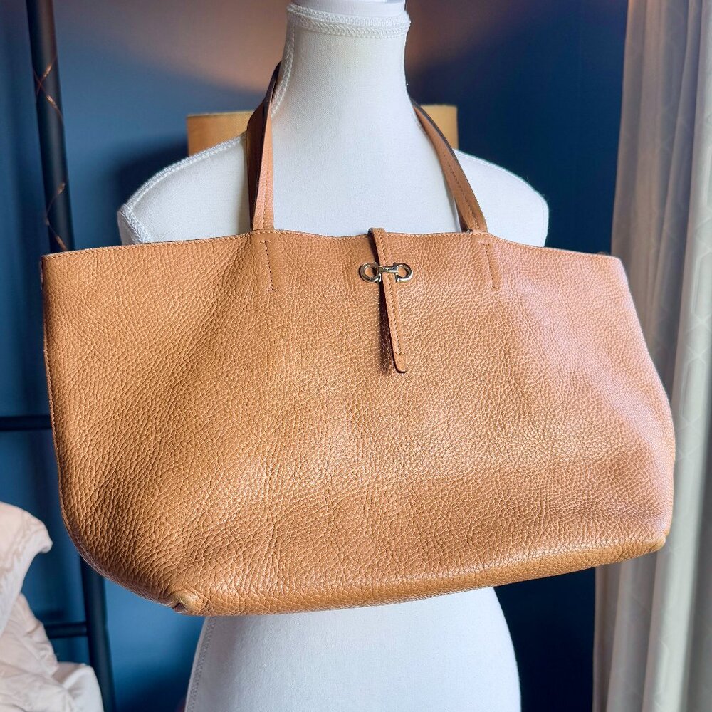 Salvatore Ferragamo Pebbled Leather Tan Bice Tote